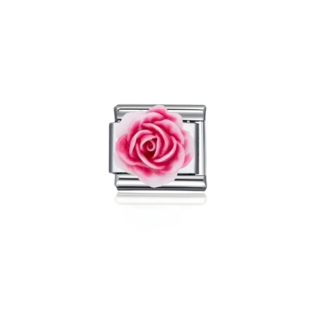 Charmlink Pink Rose Flower‎ DIY Personalized Composable Italian Charm Bracelet